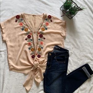 Embroidered flower top